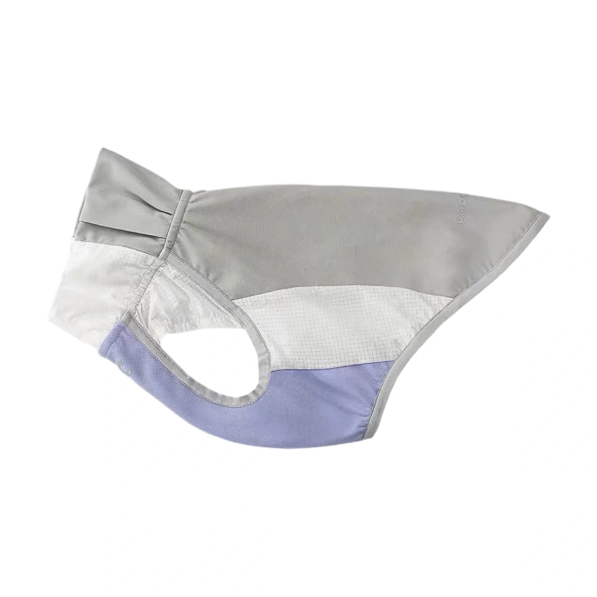 Grey and lavender dog cooling vest shown flat