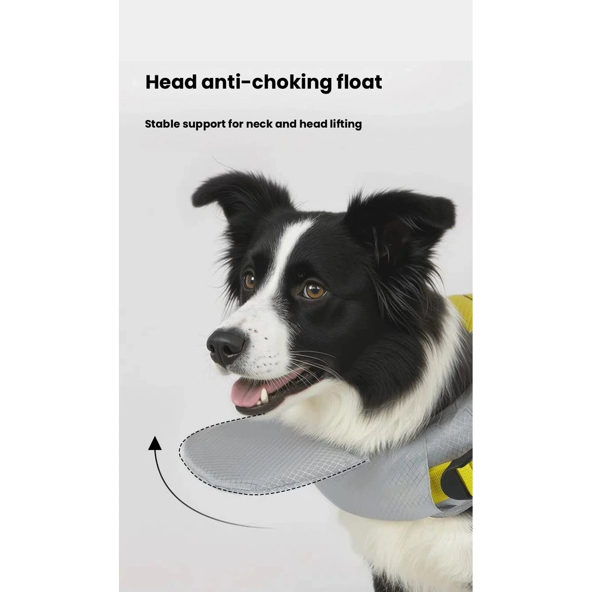 Dog swim vest neck support panel