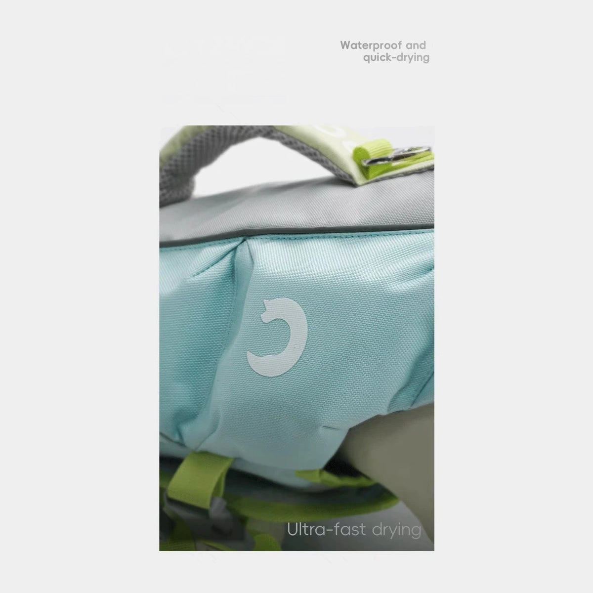 Close-up of dog swim vest carry handle