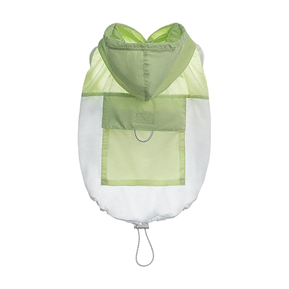 Green hooded dog cooling vest shown flat