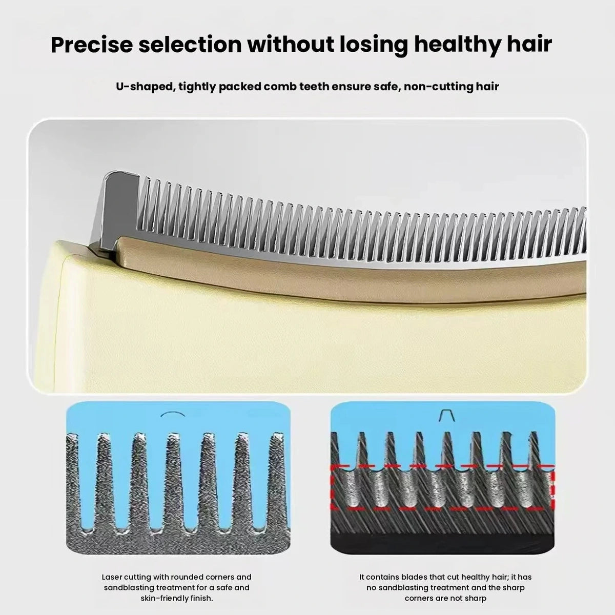 Close-up of curved metal comb teeth
