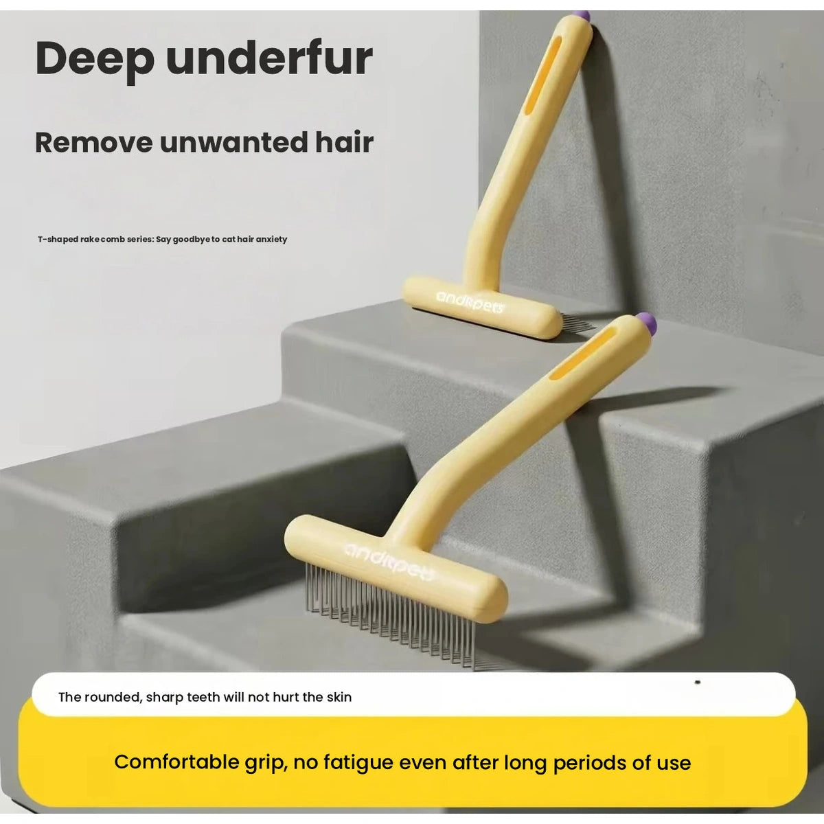 Yellow rake comb beside loose pet fur