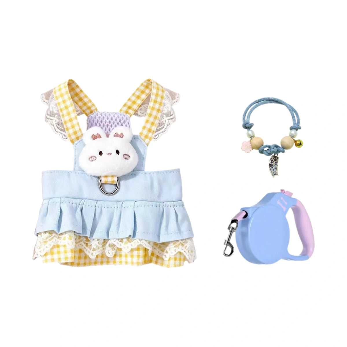 Blue cat vest harness with matching leash