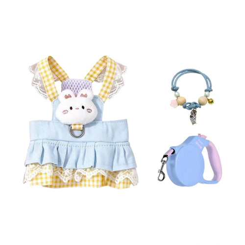 Blue cat vest harness with matching leash