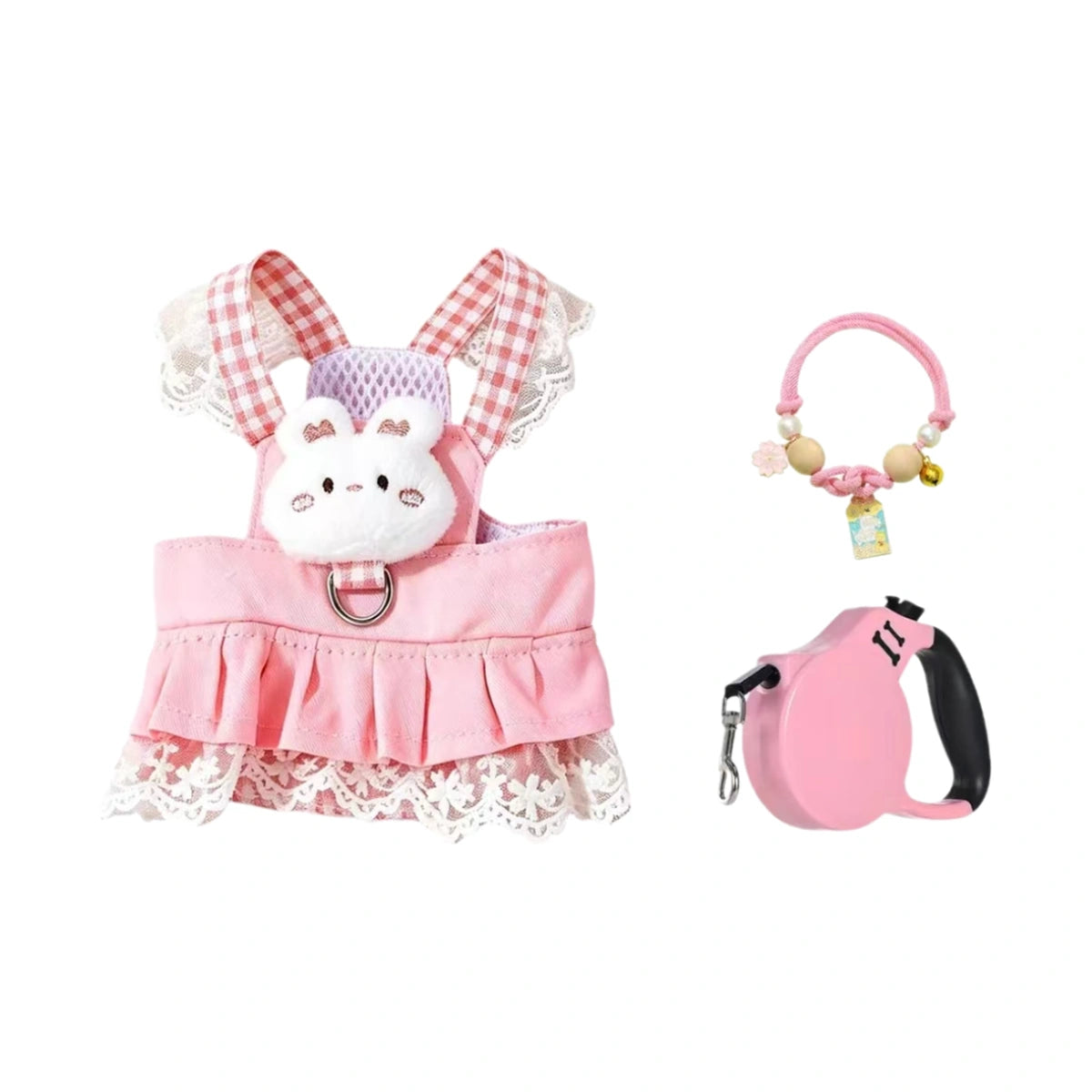 Pink cat vest harness with matching leash