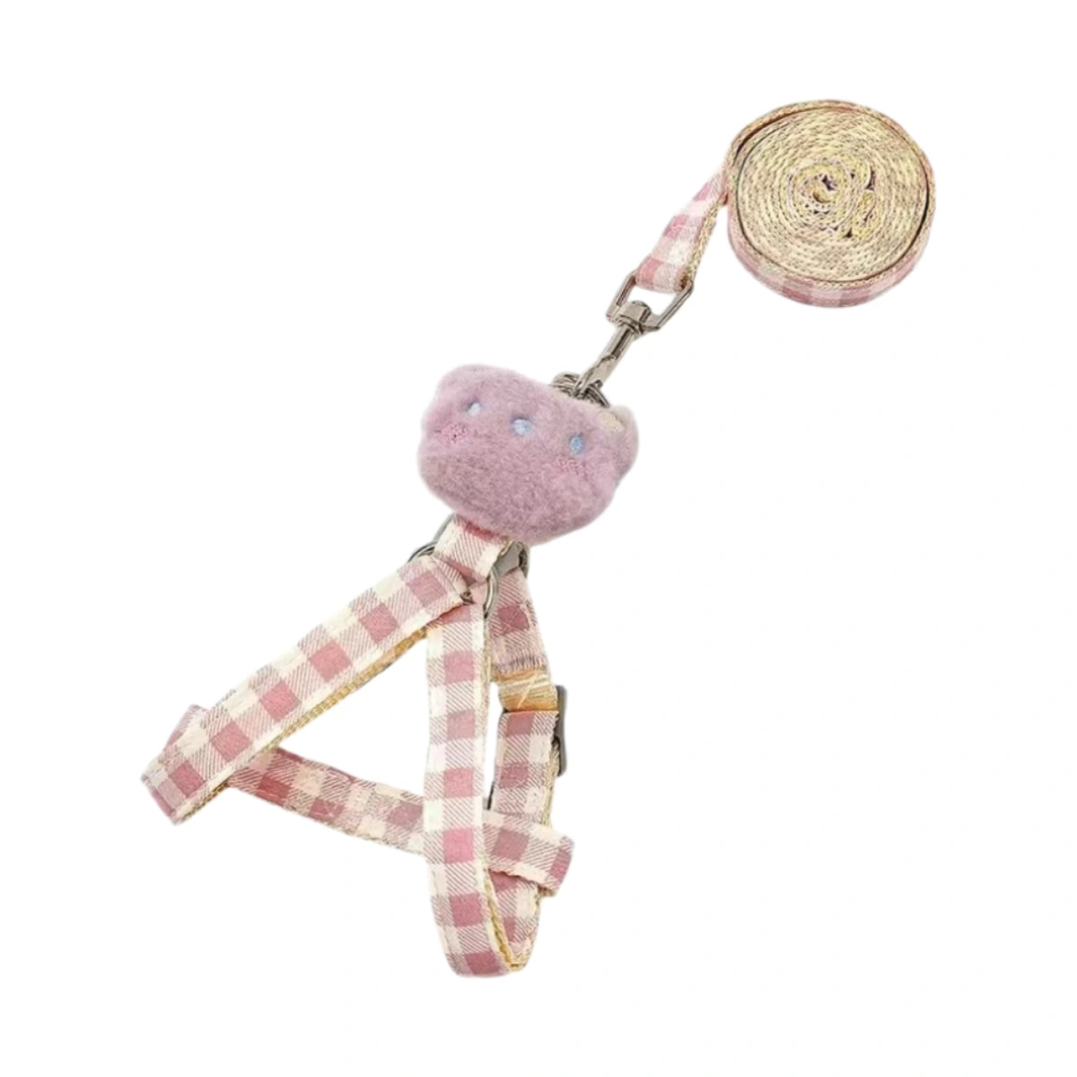 Pink checked harness and matching rolled lead