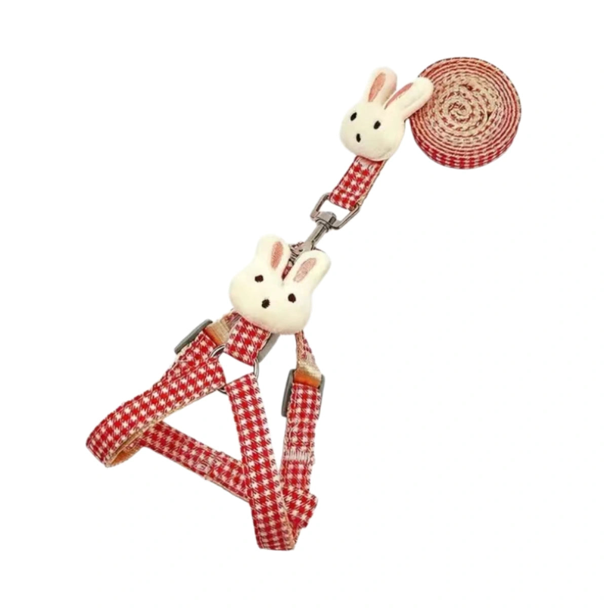 Red checked harness with white animal charm
