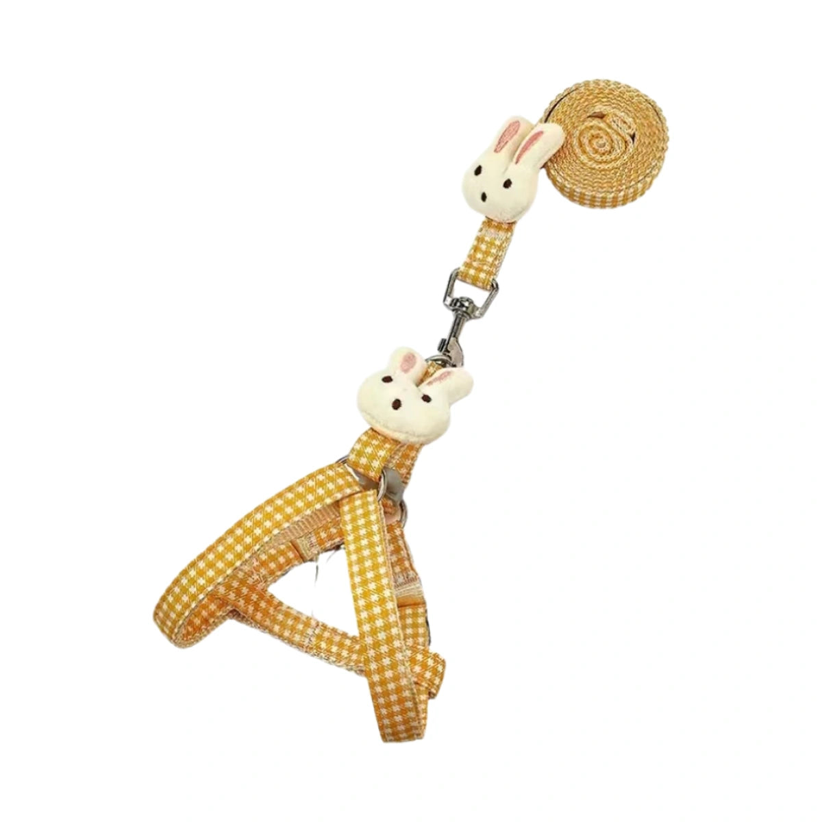 Yellow checked harness with white animal charm