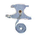 Blue cat vest harness with rolled leash