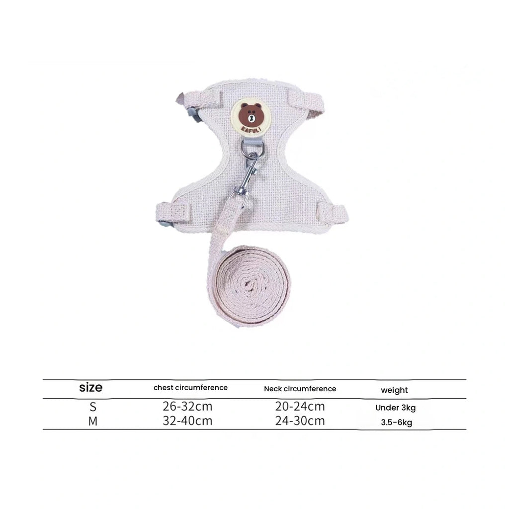 White cat vest harness and leash size chart