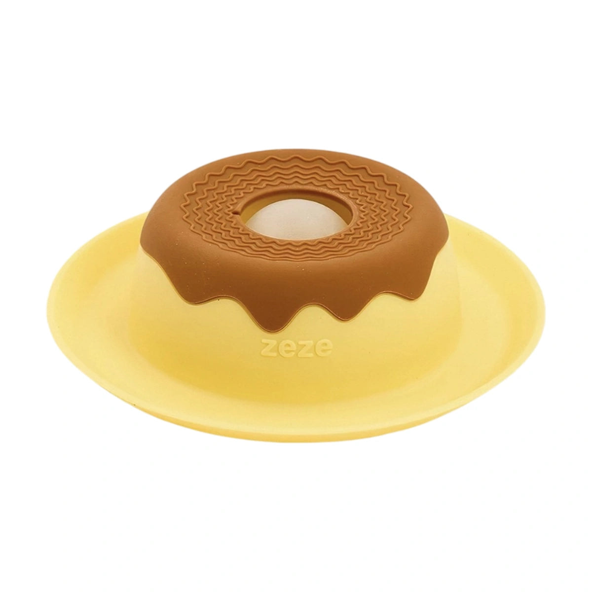 Yellow ZEZE silicone lick bowl with brown centre