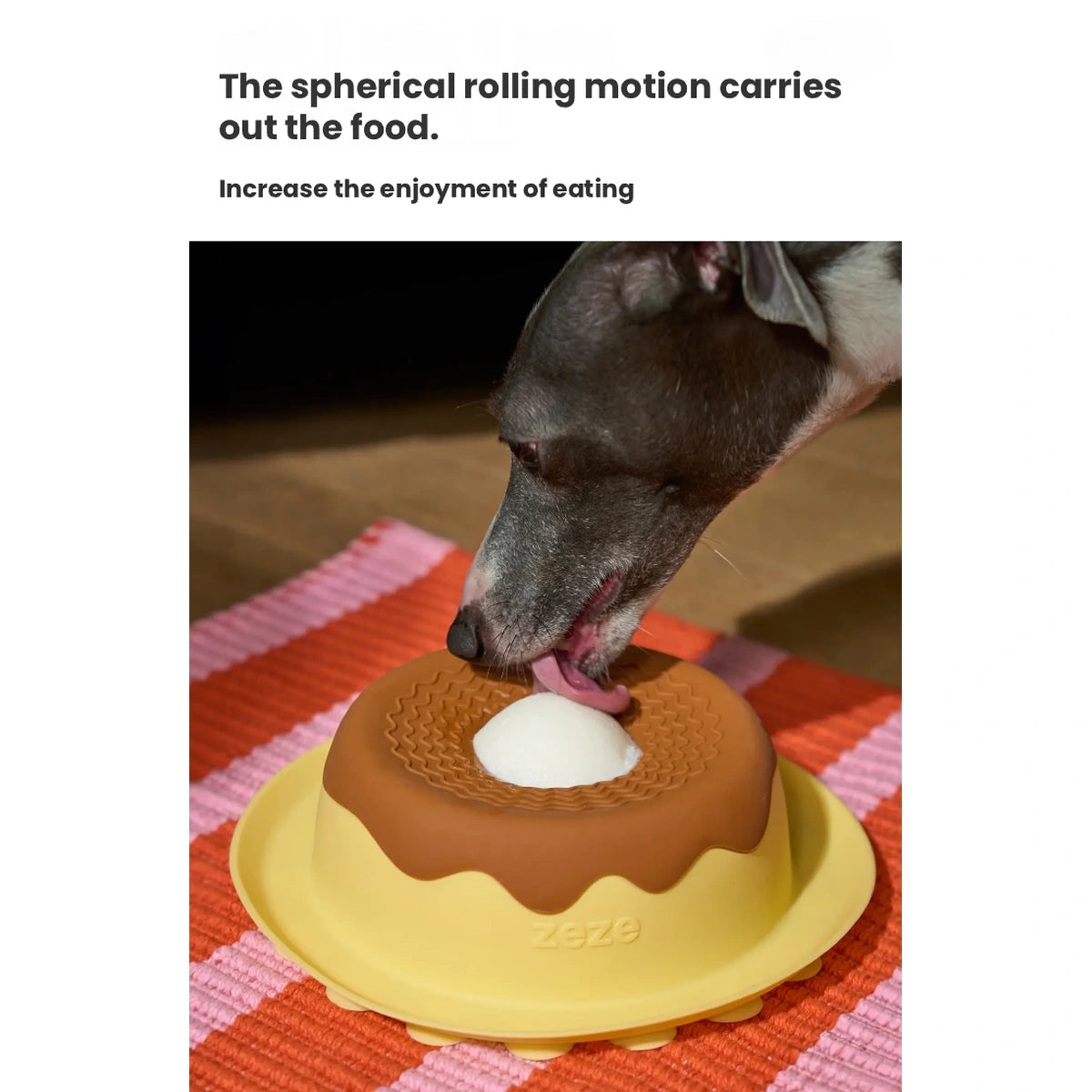 Dog using yellow ZEZE lick bowl