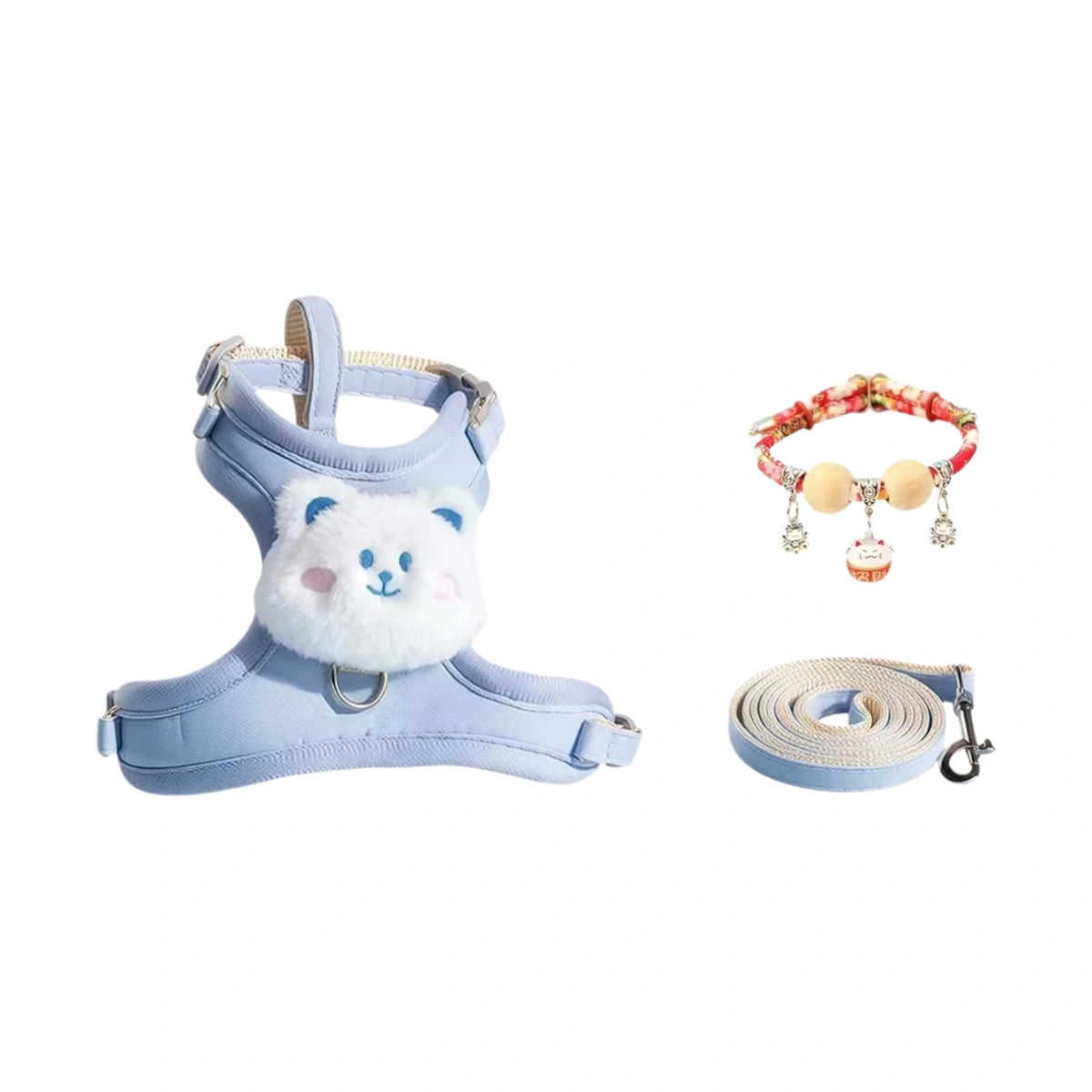 Blue animal-motif cat harness and leash set