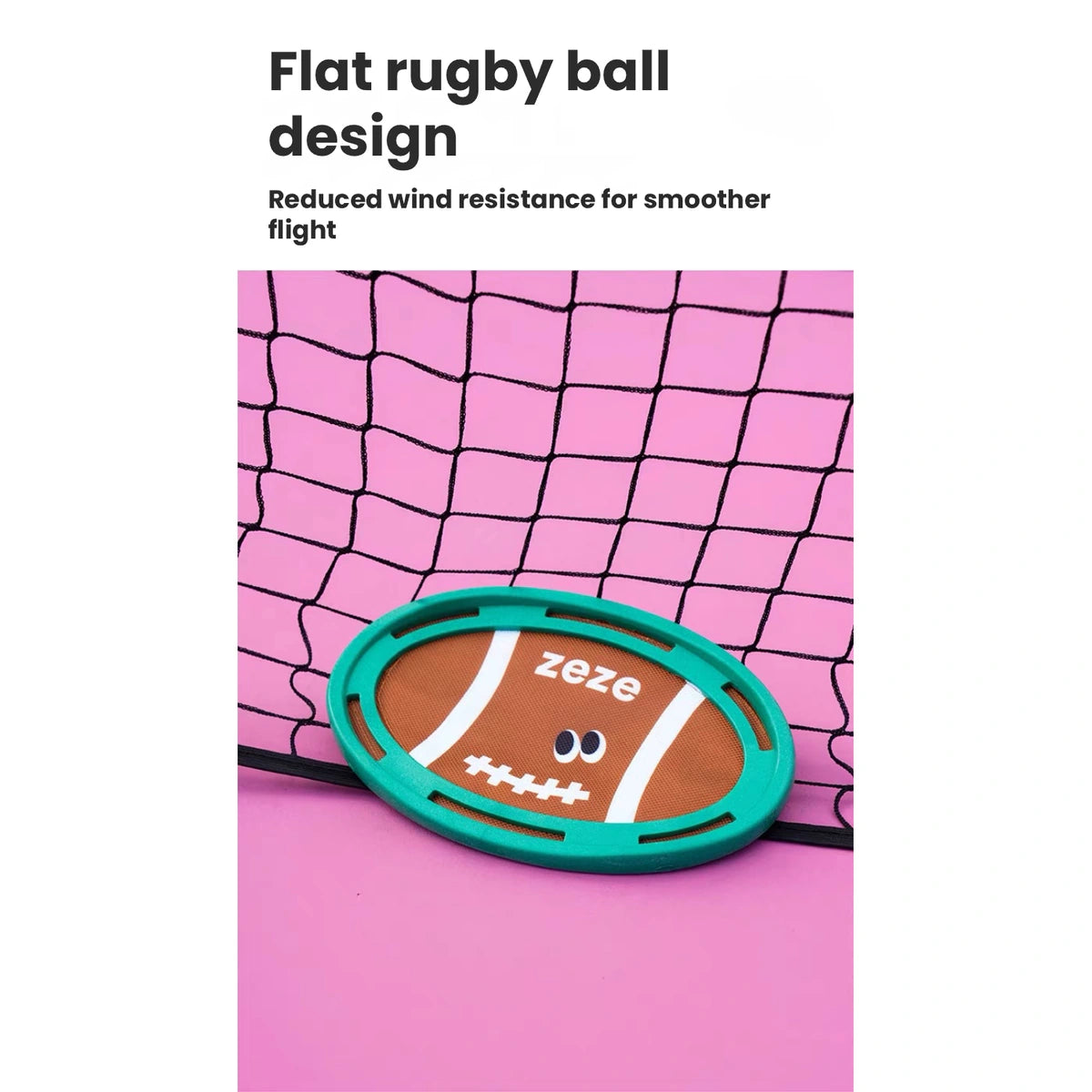 Rugby-print ZEZE flying disc on court
