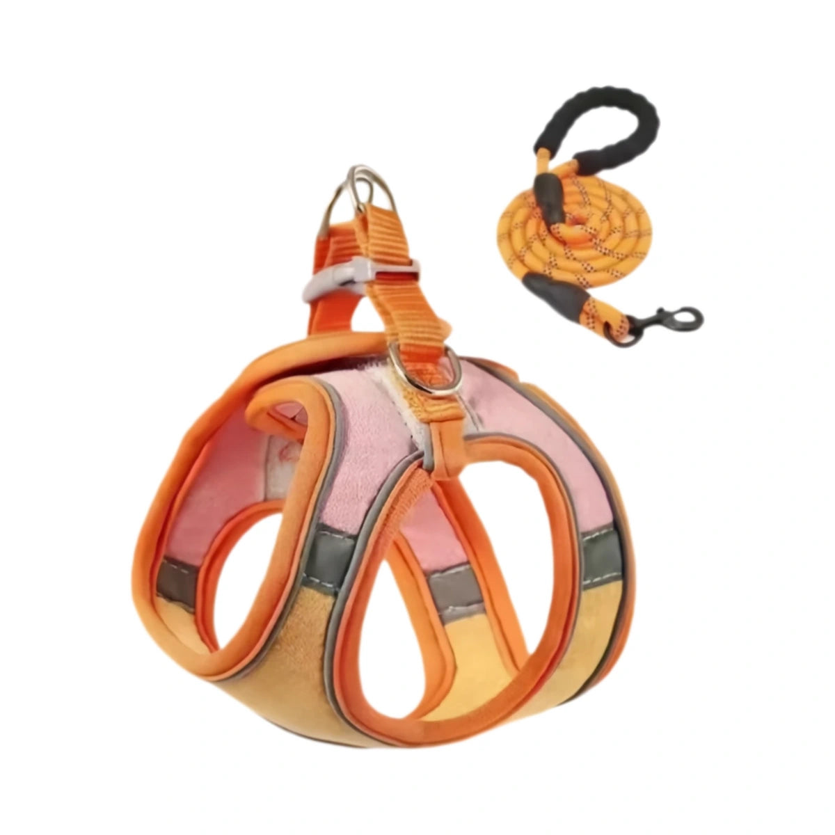 Orange reflective cat harness with coiled lead