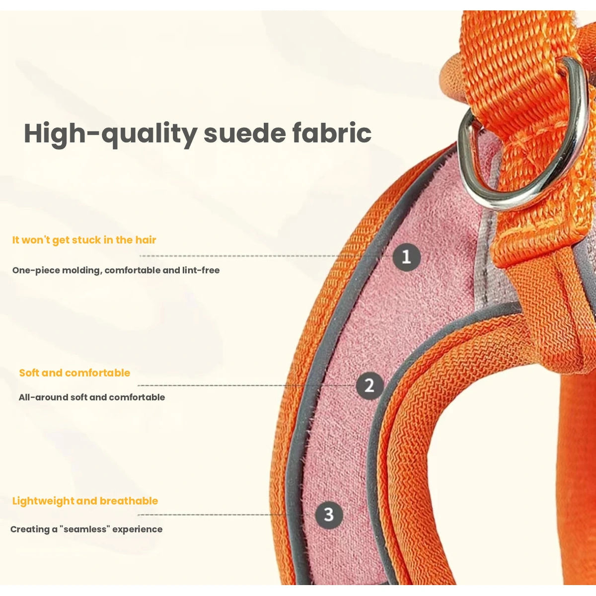 Close-up of orange cat harness fabric and ring