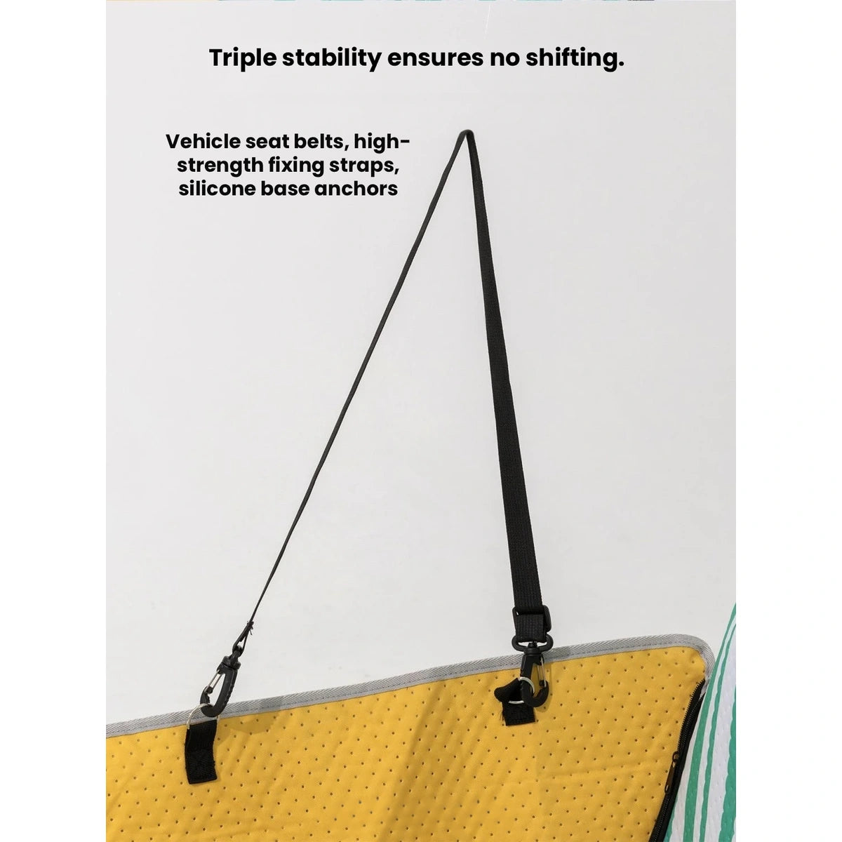 Yellow-backed car seat cover with adjustable hanging straps