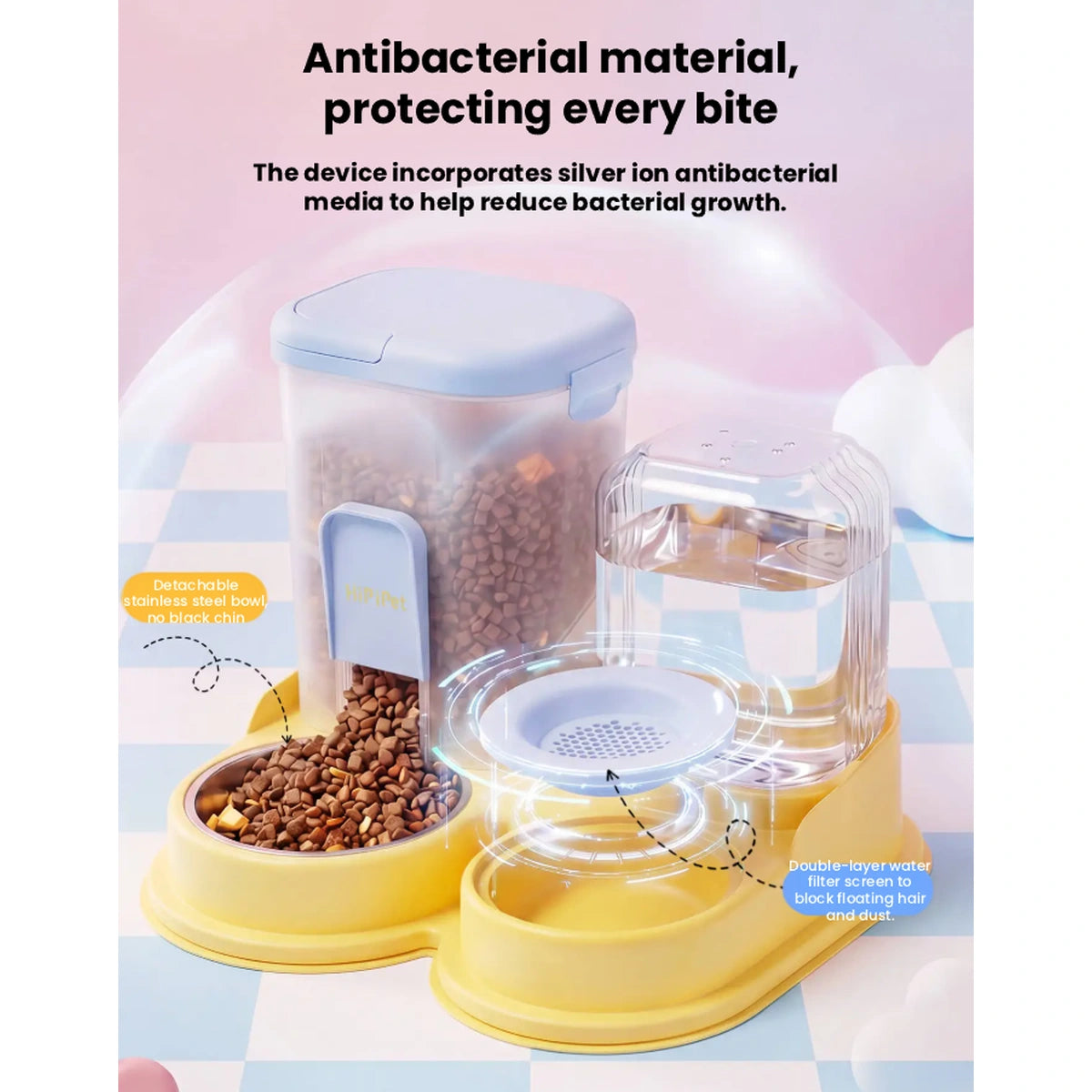 Food and water dispenser materials illustration