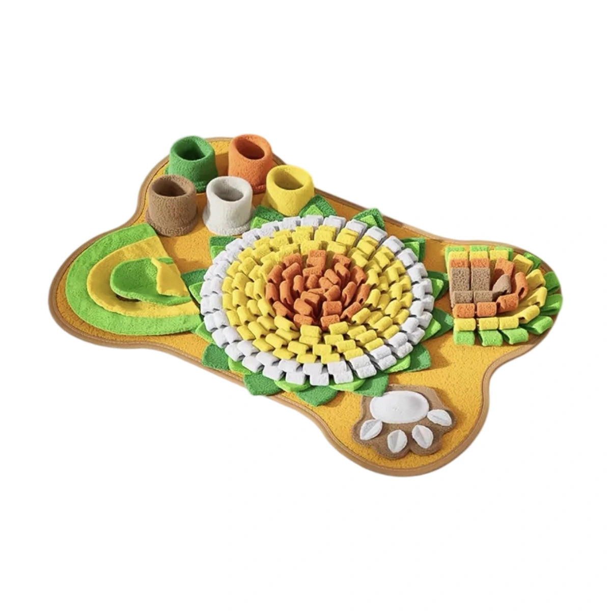 Dog snuffle mat with colourful felt treat-search pockets