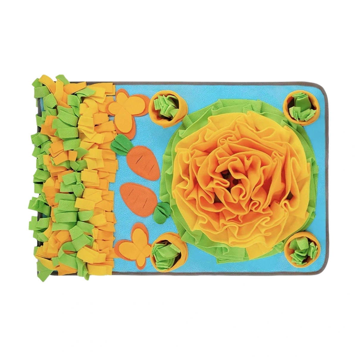 Square turquoise and orange snuffle mat for dogs