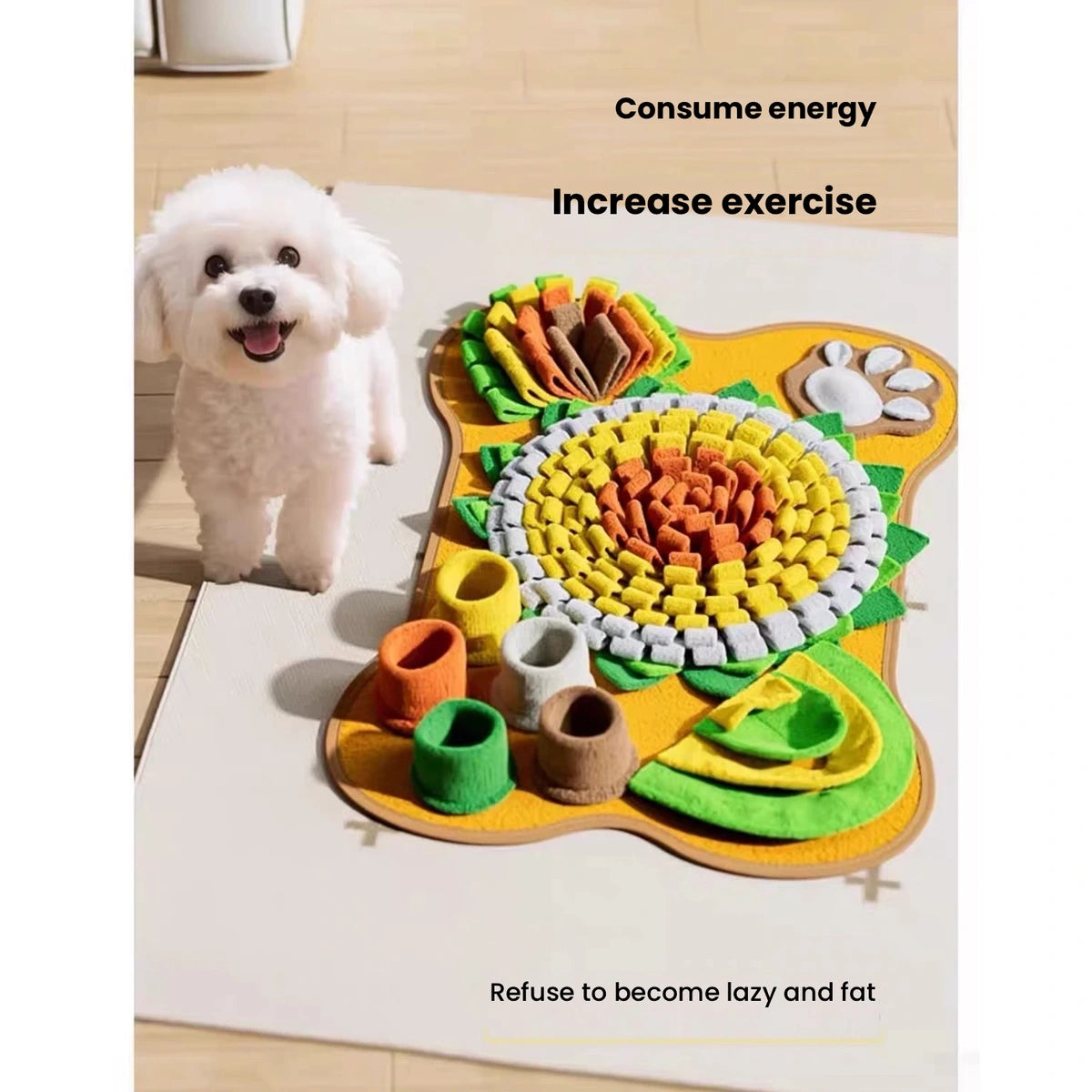 Dog beside the colourful snuffle mat