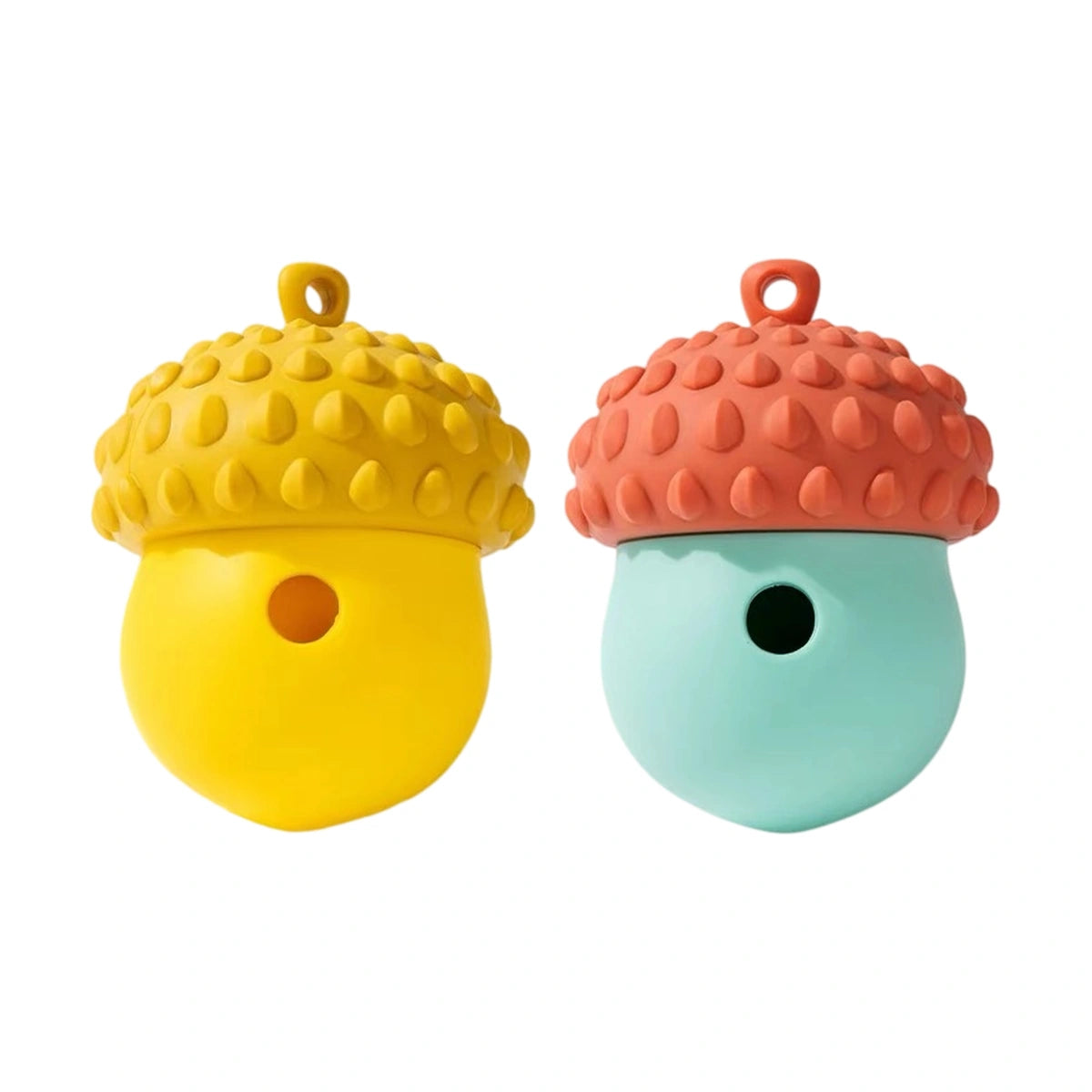 Yellow and pink acorn treat balls