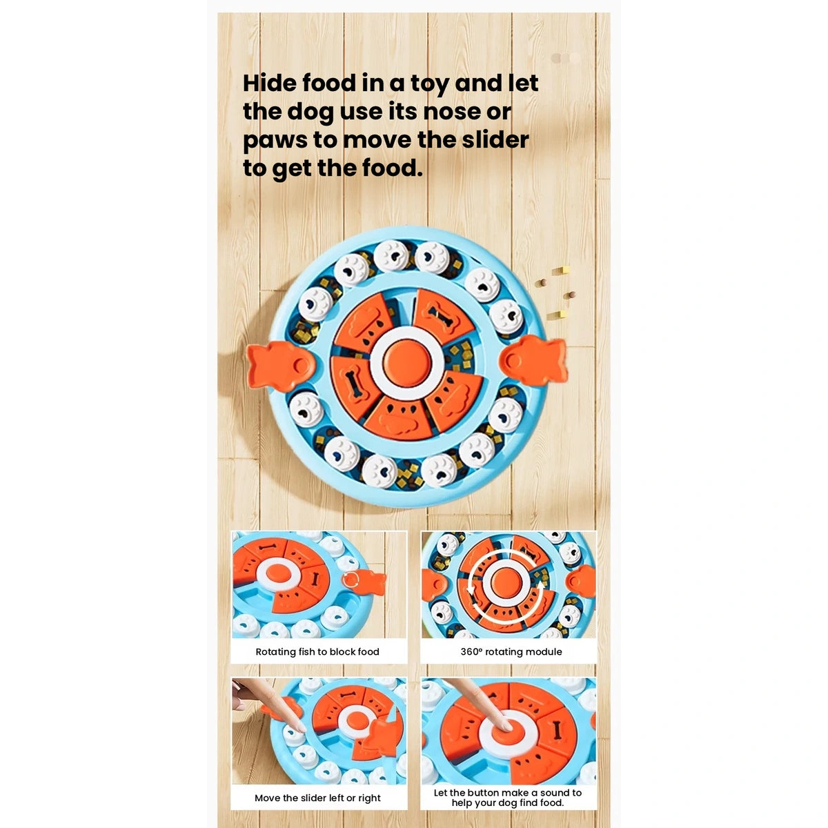 Illustrated ways to use the circular treat puzzle