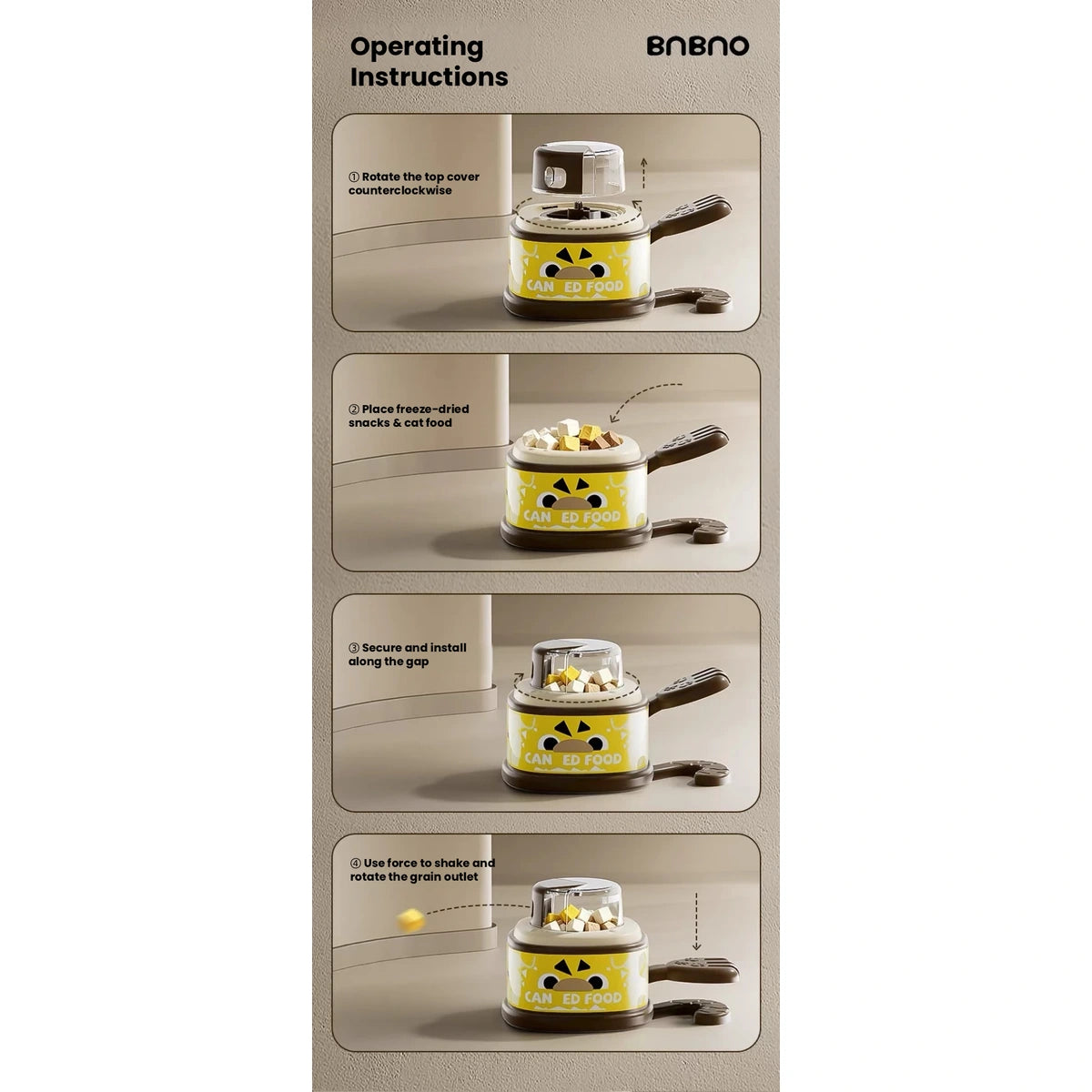 BNBNO toy instructions showing food release