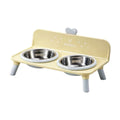 Yellow raised feeding station with two steel bowls