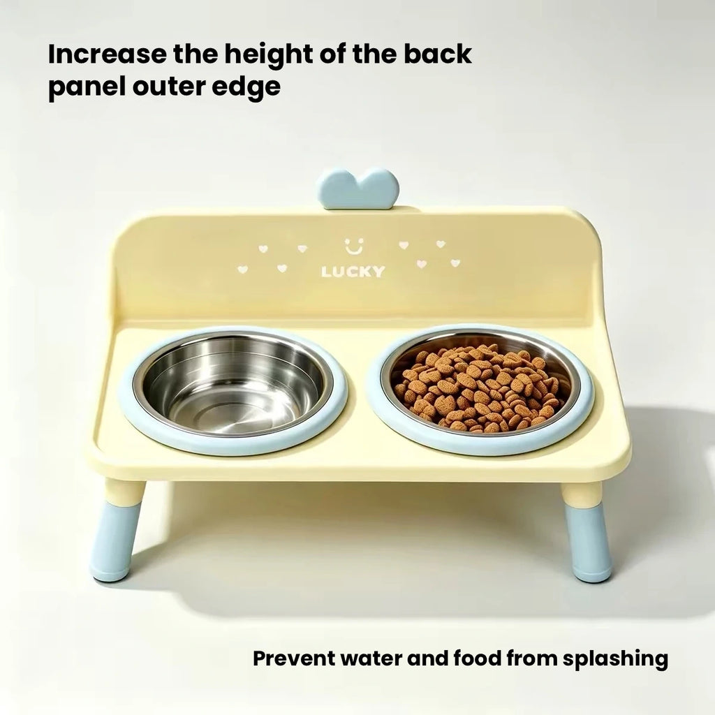Yellow feeder showing elevated bowl position