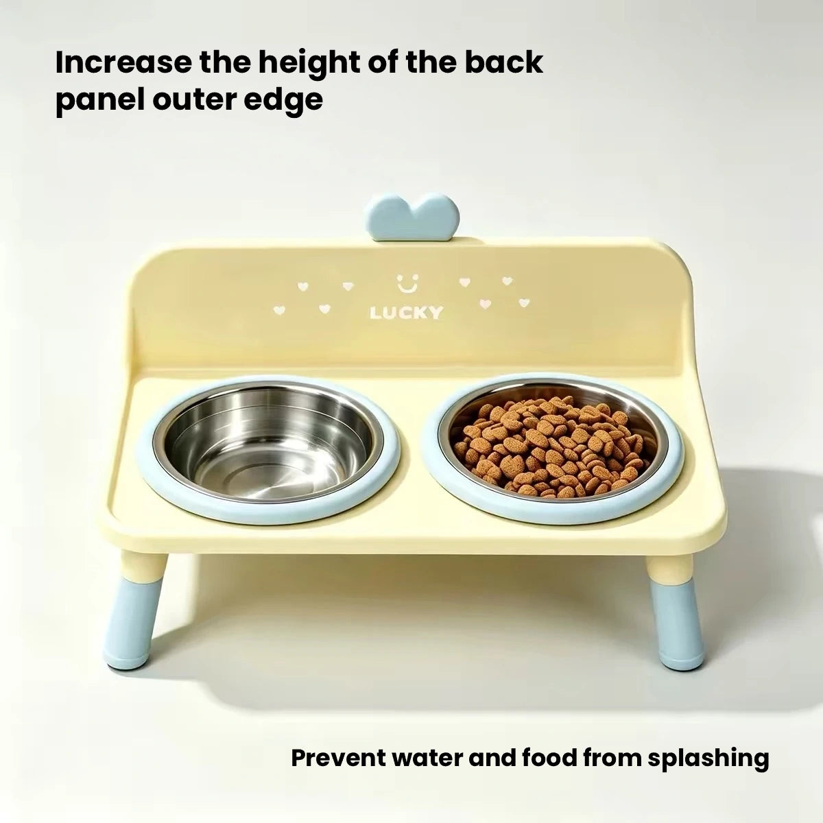 Yellow feeder showing elevated bowl position