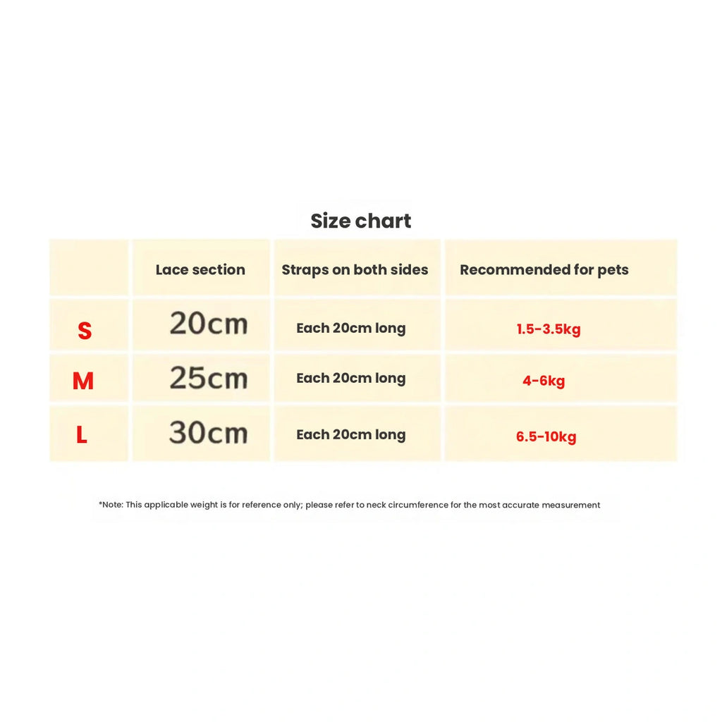 Halloween pet accessory size chart