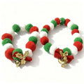 Christmas pet collar with red green and white pom-poms