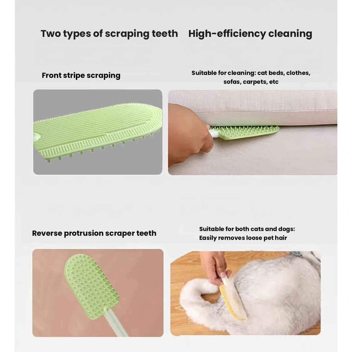 Hair remover brush shown with scraping edge on fabric