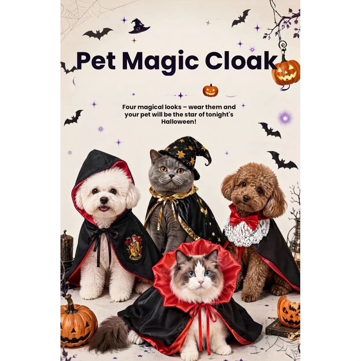 Halloween pet cape styles pictured together