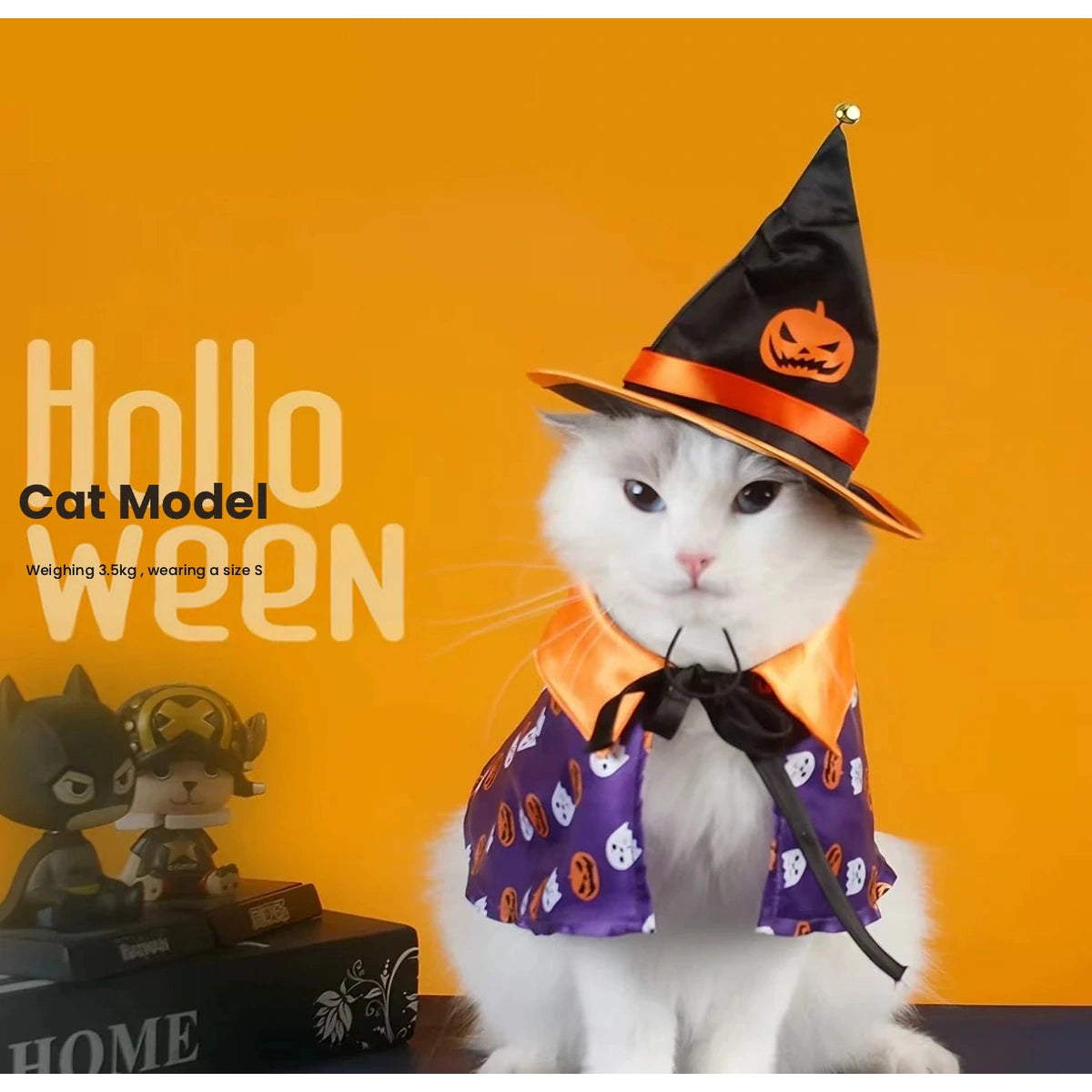 Cat wearing purple Halloween witch costume