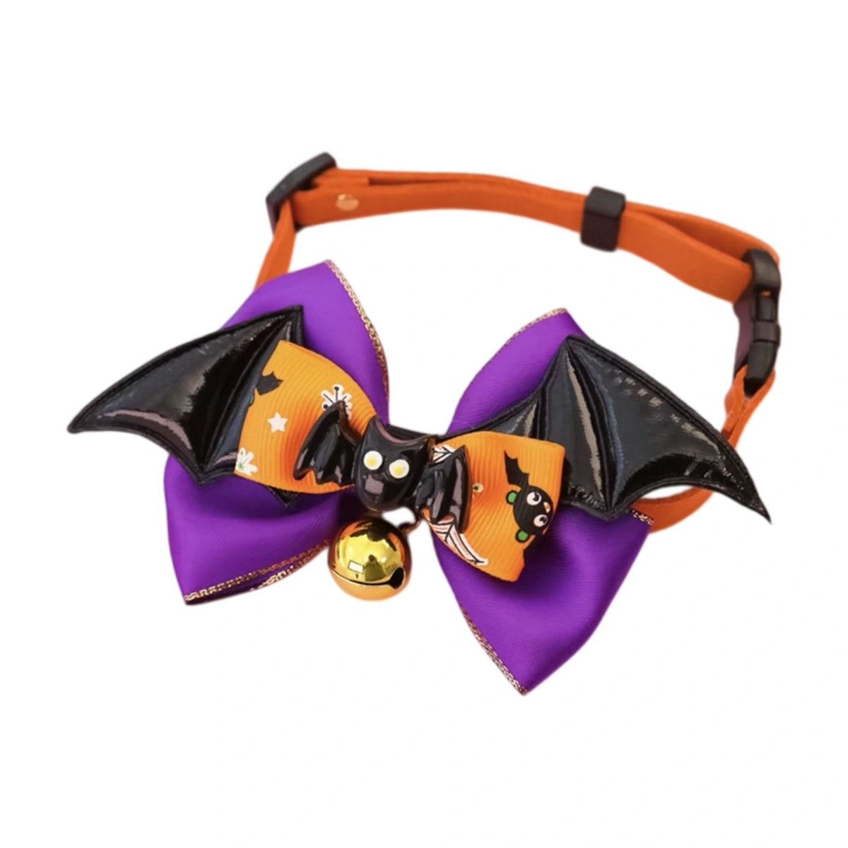 Orange bat bow collar with bell