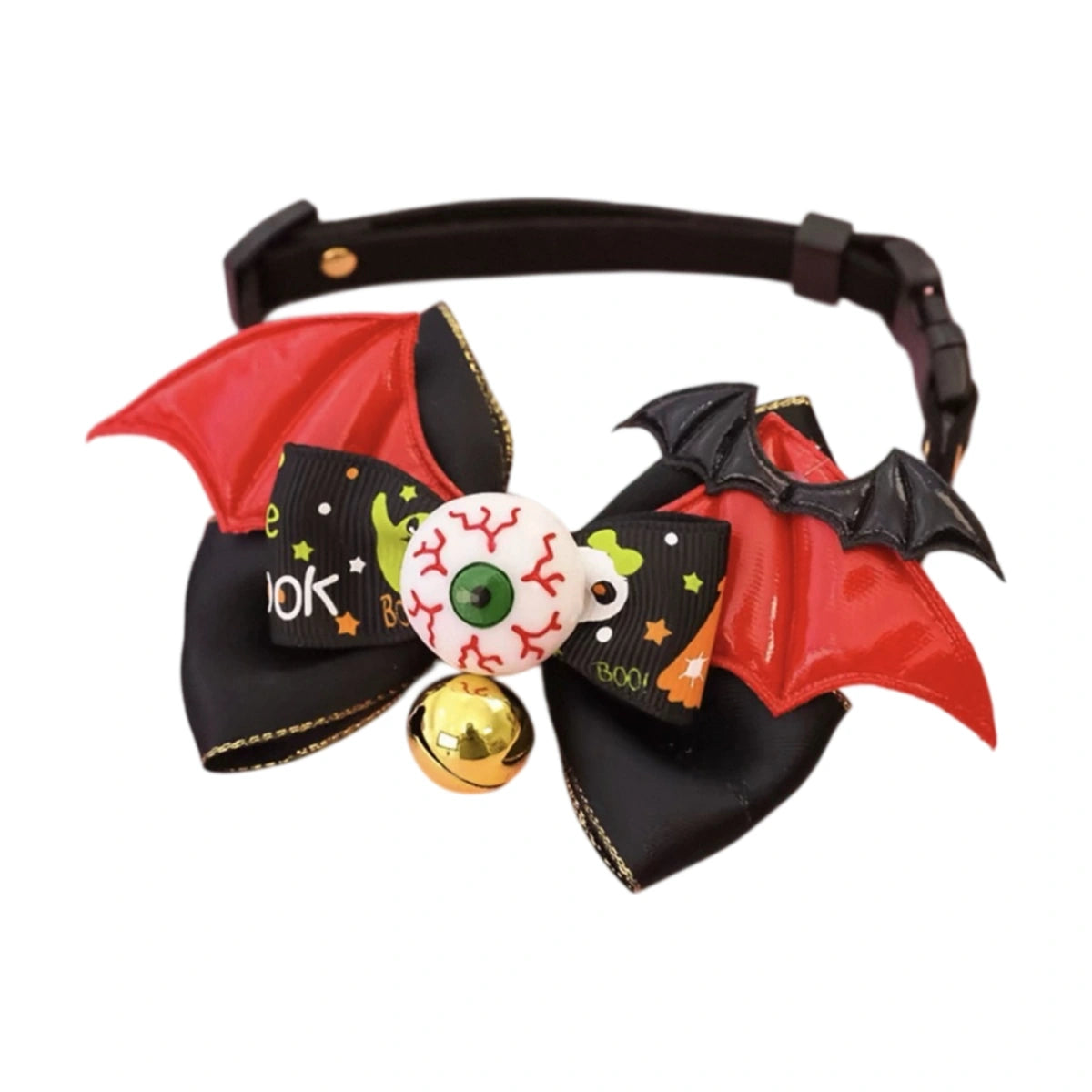 Black and red Halloween bow collar with bat wings