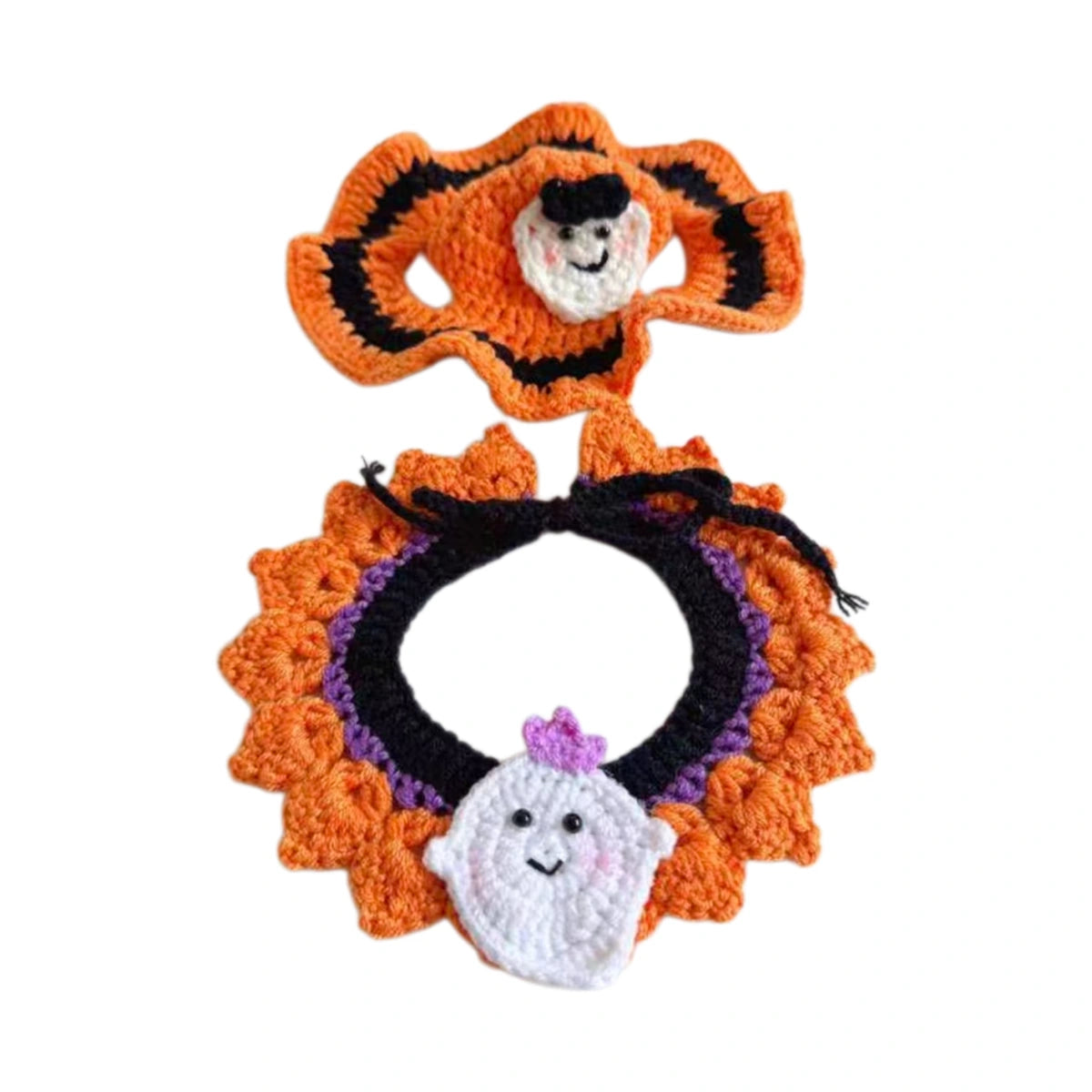 Orange scarf collar with hanging Halloween charm