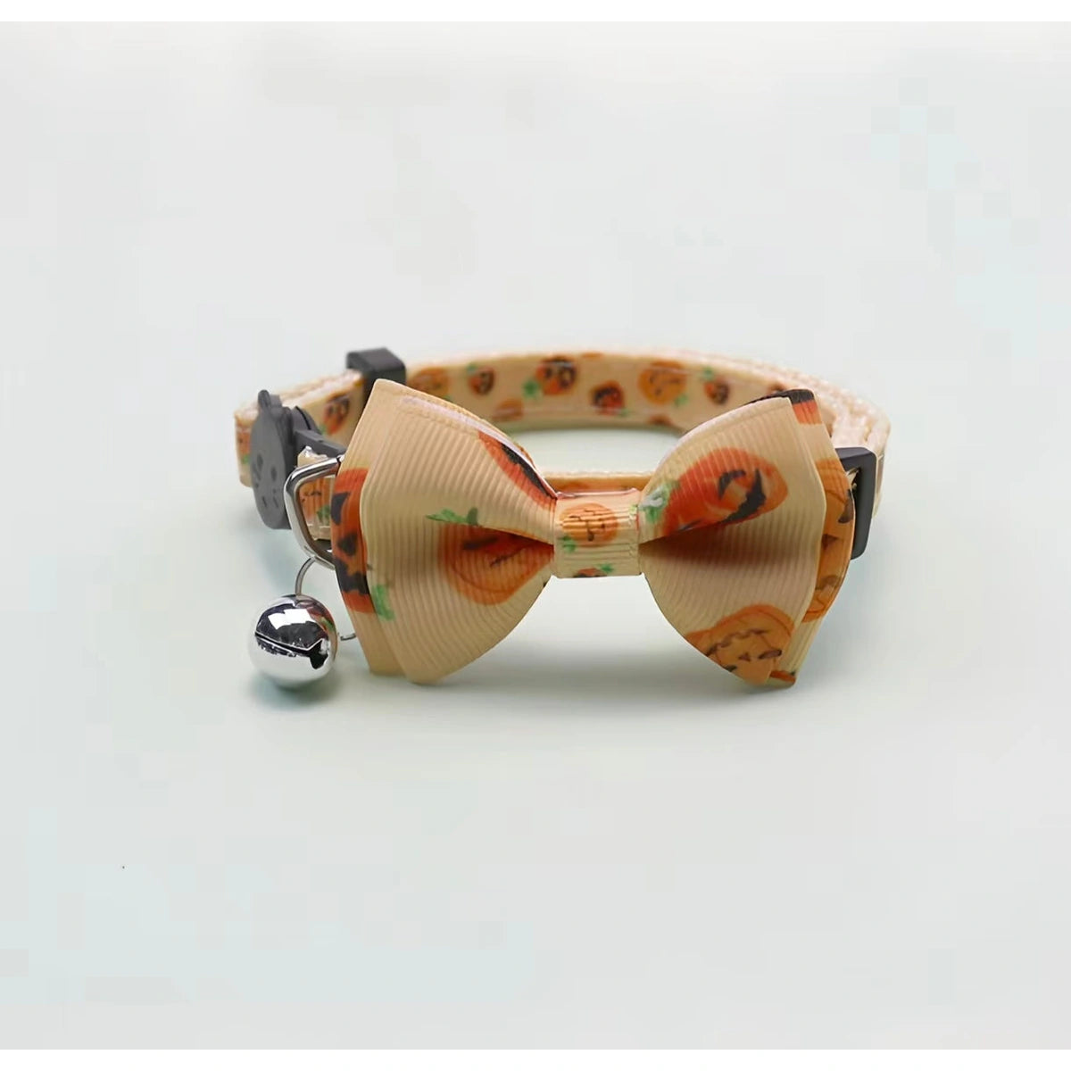 Orange Halloween bow-and-bell pet collar