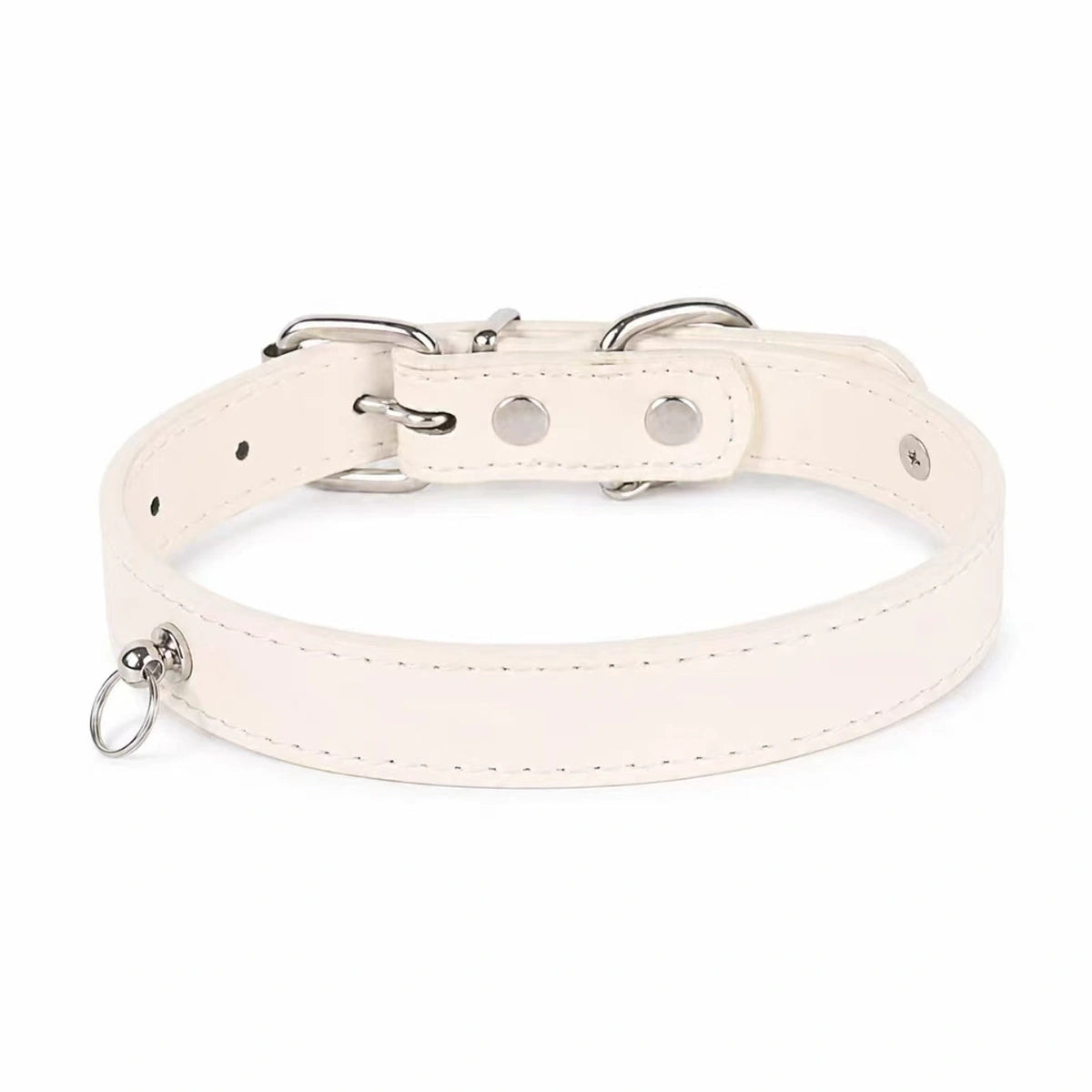 White adjustable pet collar laid flat
