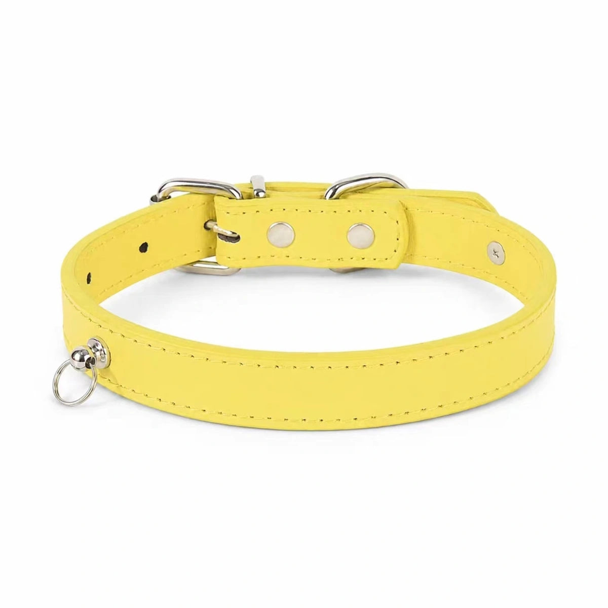 Yellow adjustable pet collar laid flat