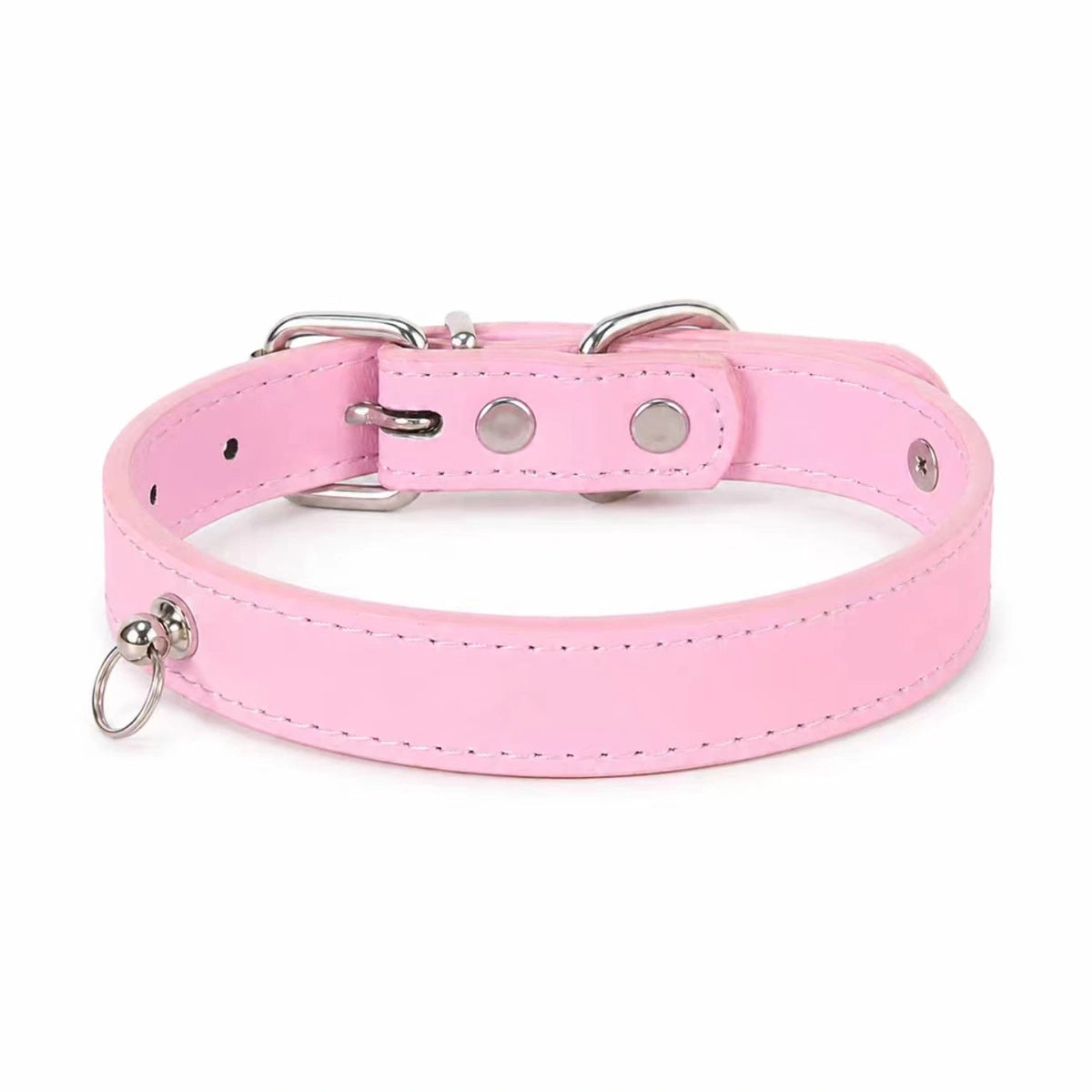 Pink adjustable pet collar laid flat