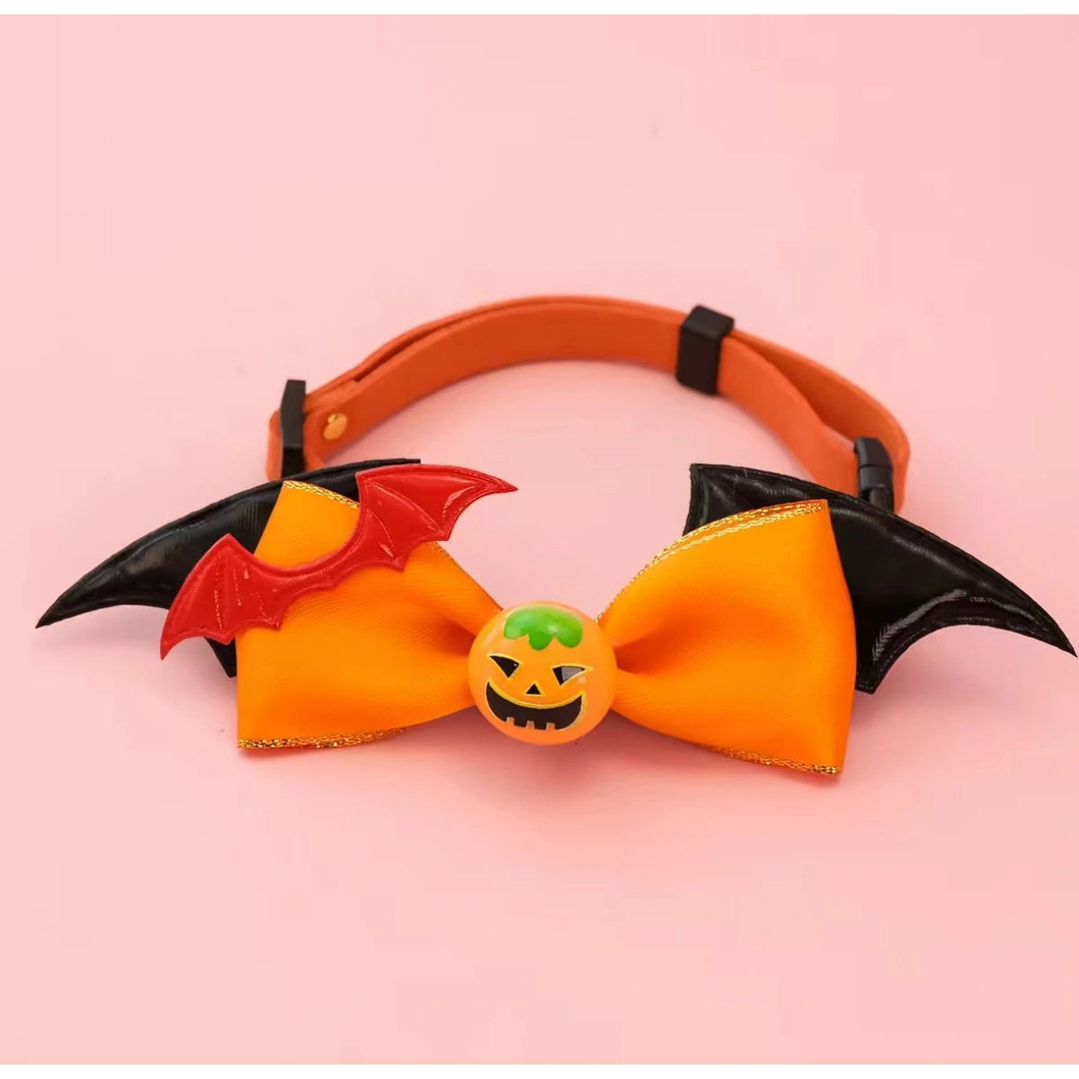 Orange bat bow collar with pumpkin centre