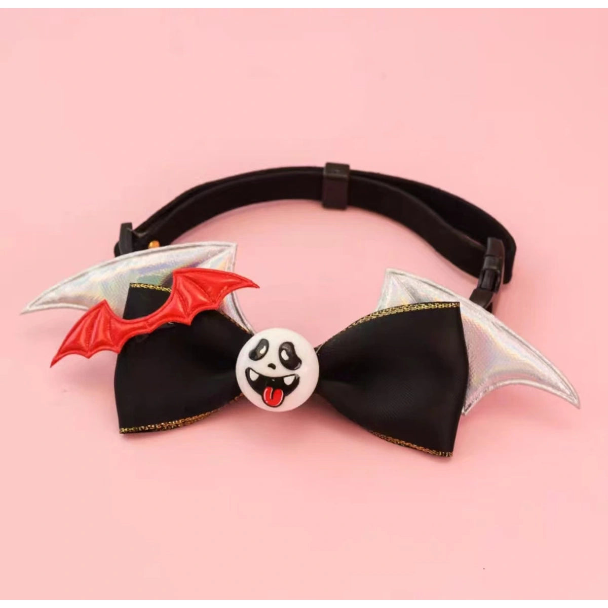 Black bat bow collar with white centre