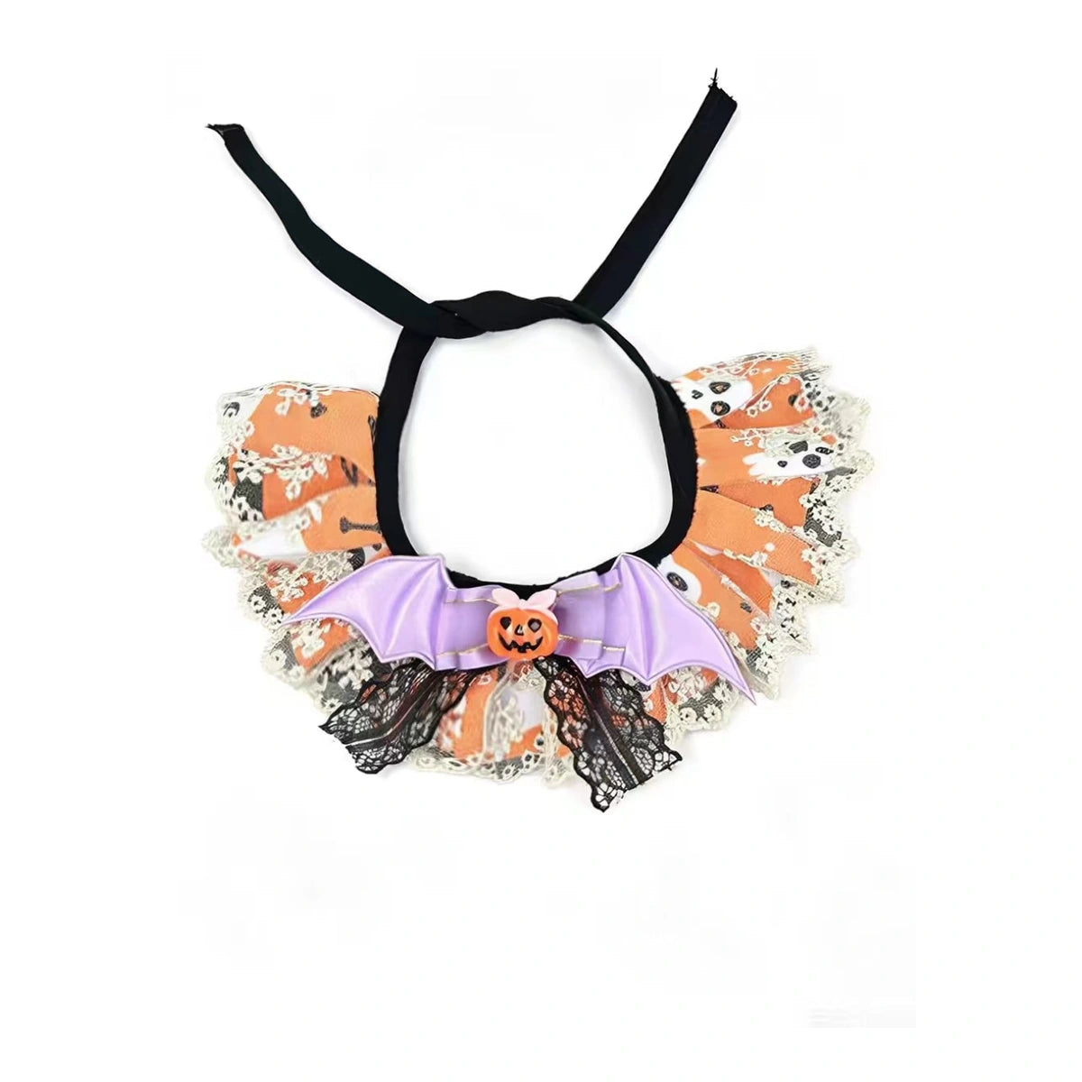 Orange and purple Halloween lace bib collar