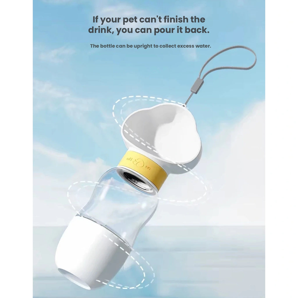 Hipidog portable dog water bottle shown dispensing water into its drinking trough