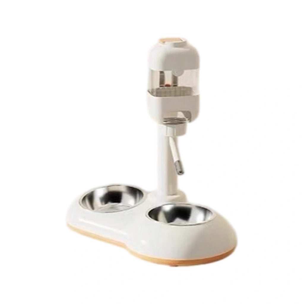 White Hipidog raised pet food and water station with two bowls