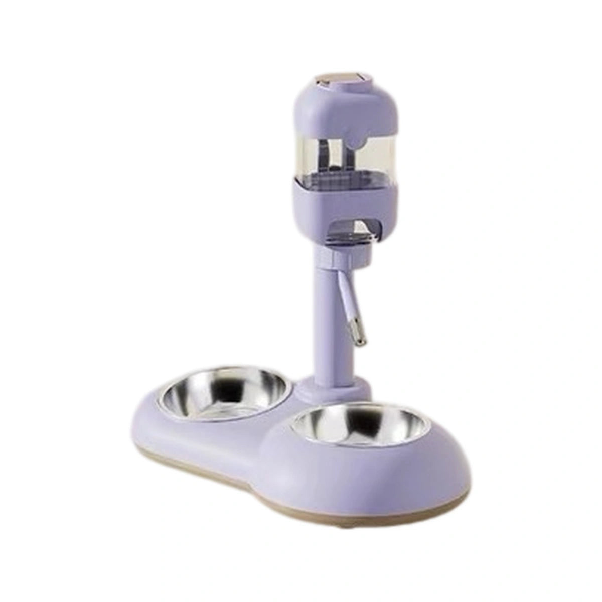 Purple Hipidog raised pet food and water station with two bowls