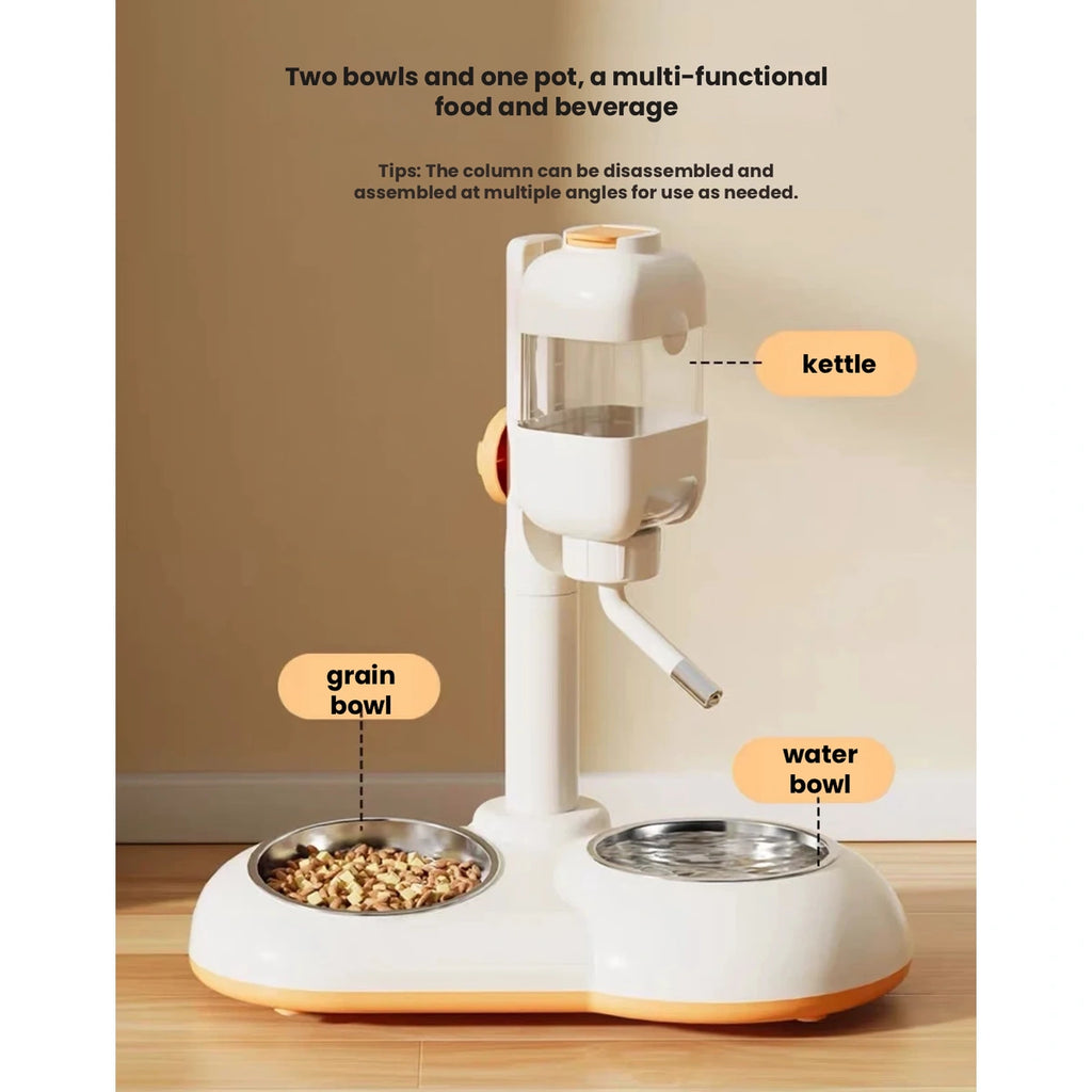 White Hipidog station with separate food bowl and water bowl labels